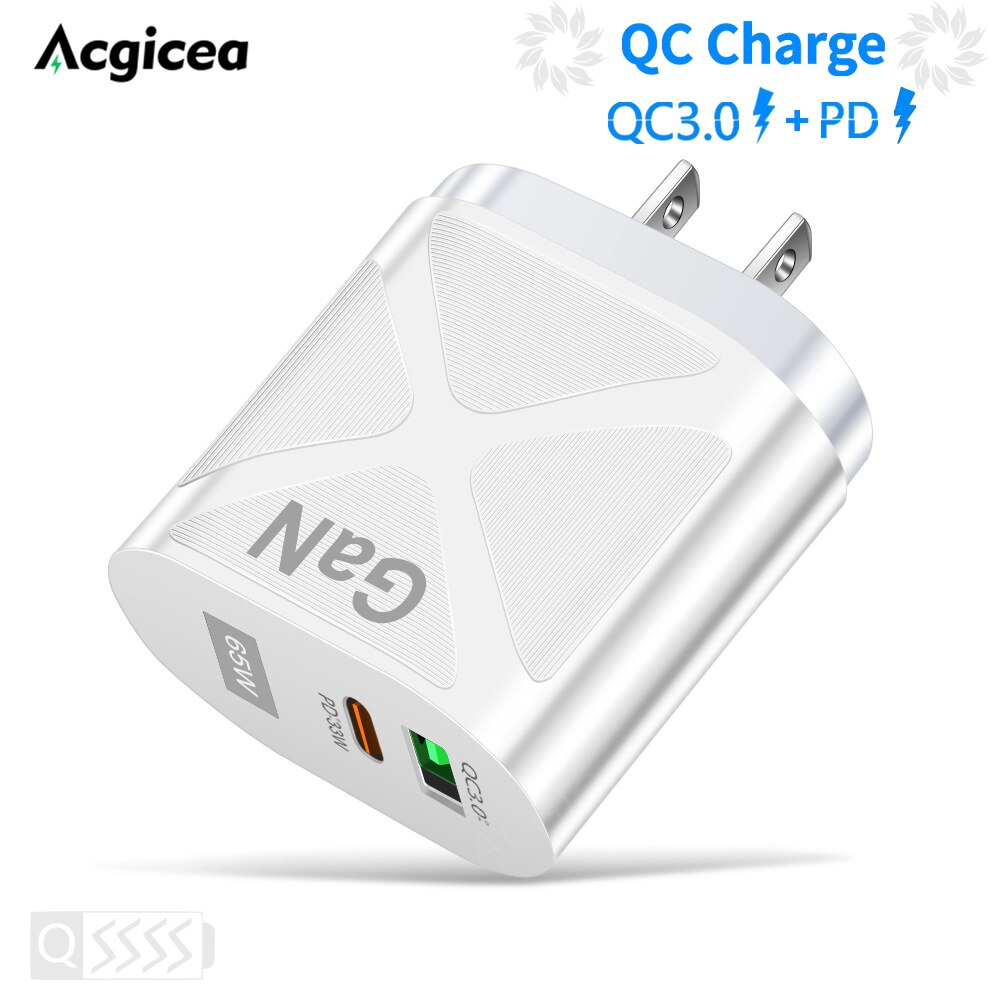 PD 65W GaN USB C ładowarka do Samsung S20 S21 uwaga 20 iPhone 13 12 Huawei Xiaomi Mi telefon Adapter ładowarka typ C szybkie ładowanie 3.0: US White