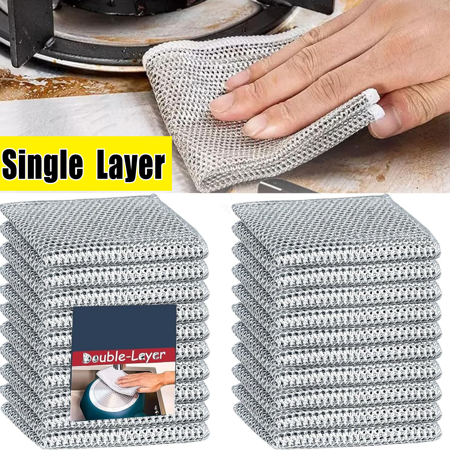 50/1 Stuks Magic Vaatdoek Zilver Draad Doekjes Keuken Schotel Pot Washandje Dubbelzijdig Verdikte Handdoeken staaldraad Vodden: Blauw / 10pcs