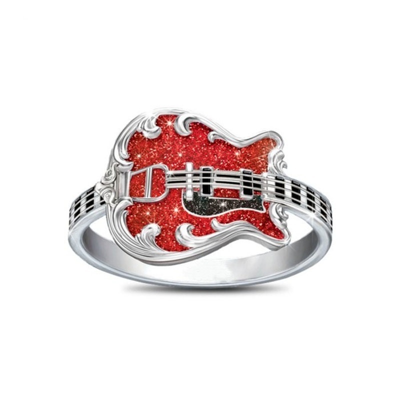 Party Banquet Ring for men Birthday Christmas Exquisite Guitar Ring Gothic Style Hip Hop Punkd Ring: 5 / WHITE