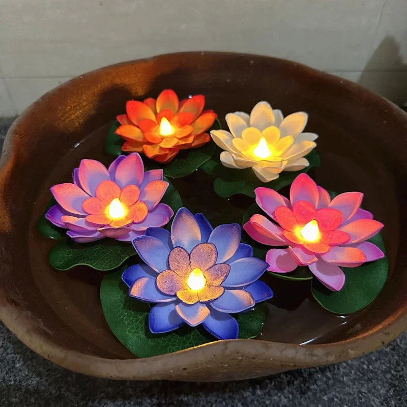 LED Lotus Nachtlampje Drijvende Watersensor Bloemlampen Tuin Aquarium Decor Feestelijke Feestaccessoires Wens Lotuslicht