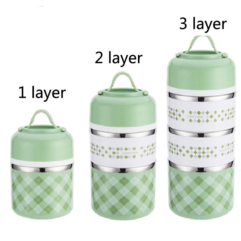 Japanese Thermos Lunch Box for Food Container Stainless Steel Thermal Food Storage Container 1 2 3 Tier Insulated Bento Box: Style 2-green / 3layers-1230ml