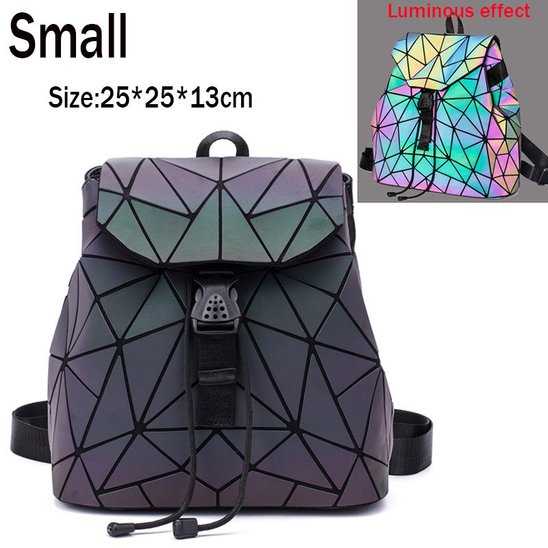 Bao-Mochila con cordón luminoso para mujer, morral diario con geometría, mochilas escolares plegables para adolescentes: Luminous Small A