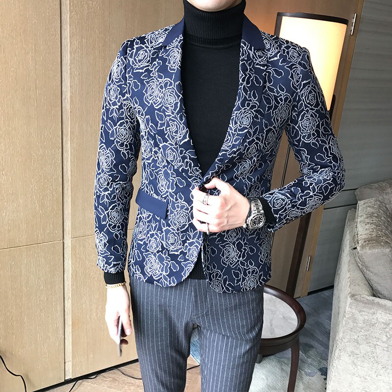 Classic Jacquard Suit Men Jacket Slim Business Banquet Men Blazer Jacket Asian Size S M XXXL 5XL Flower Dress Suit Men