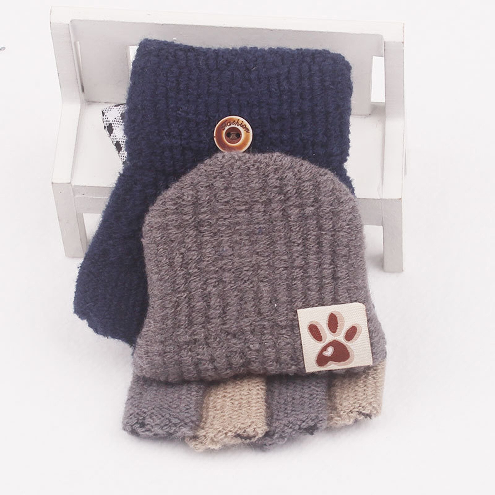 Baby Patchwork Wanten Voor Kind Soft Convertible Flip Top Handschoenen Kids Baby Winter Warm Gebreide Vingerloze Mitten Перчатки Зимние