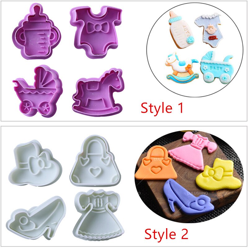 4 stk/set 3D Plunger Cookie Stempel Halloween Kerst Cookie Cutter Bakvorm Baby Plastic Reliëf Cookie Cutter Fondant Cutter