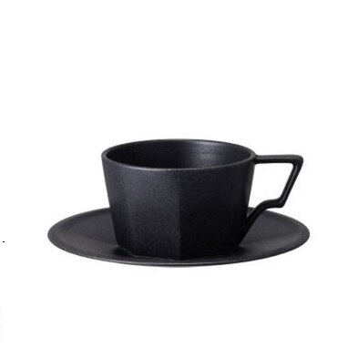 Japanese Style 2cups Hand Drip Coffee Filter Pour Over Coffee Brewer Cup and Saucer Ceramic Coffee Tea Mug Espresso Cup: 300ML- Black cup