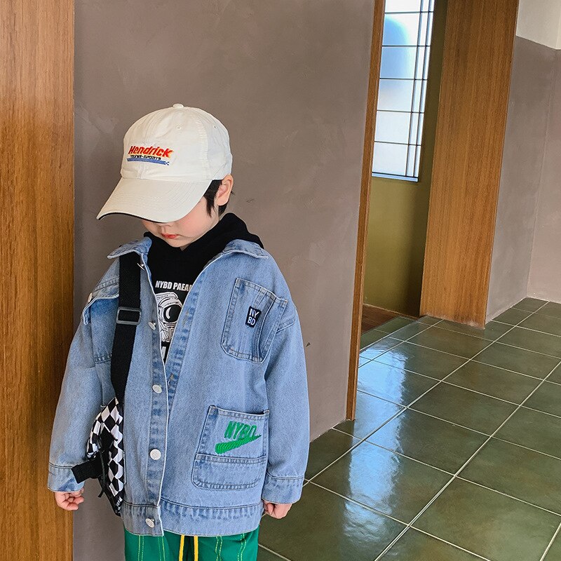 Jongens Denim Jasje En Najaar 2022 Kinderen Jas Lente Koreaanse Bovenkleding Kleding 1-472