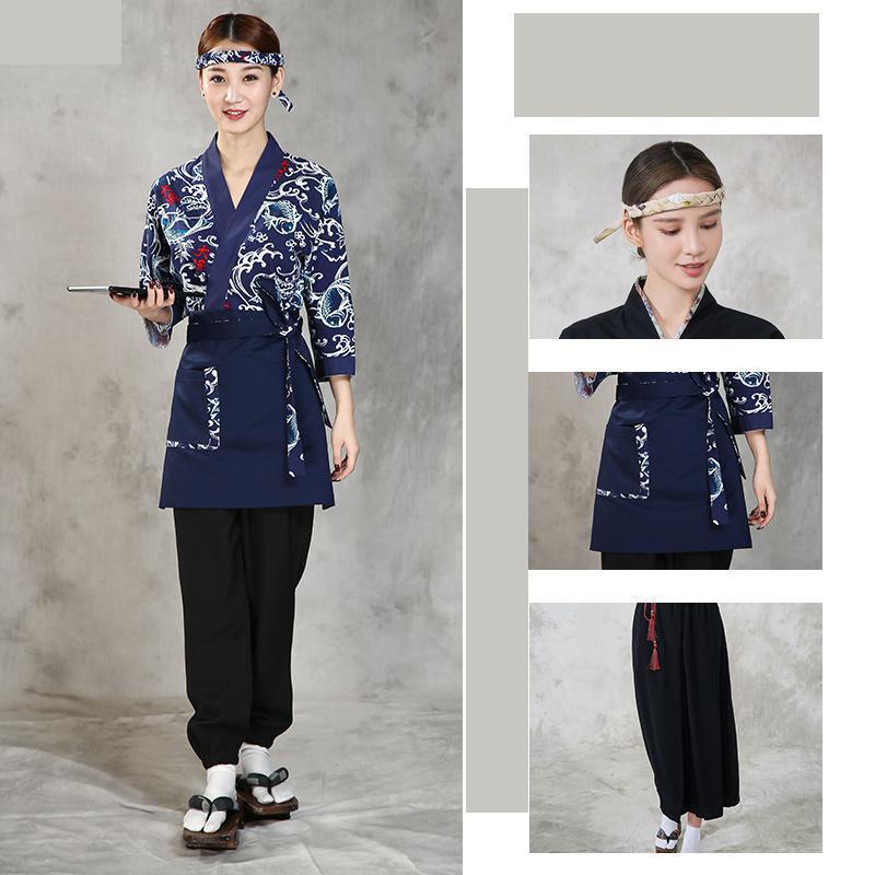 Japanese Style Long Sleeve Work Uniform Clothes Restaurant Sushi Chef's Clothes Kimono Work Suit