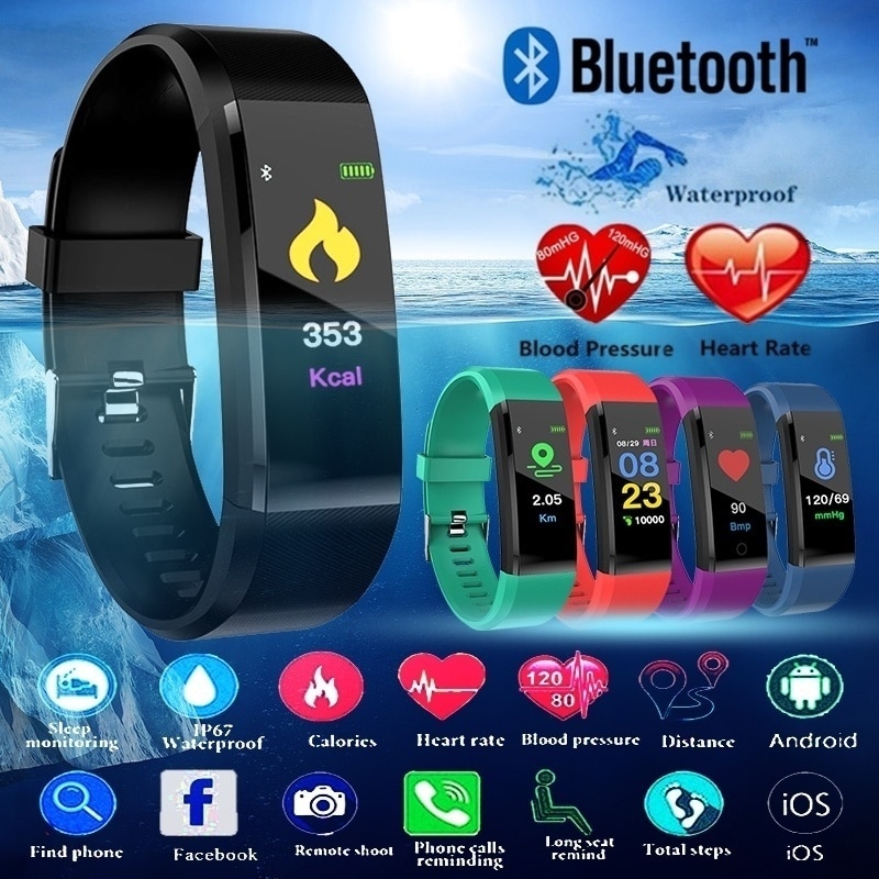 NEW115Plus Bracelet Heart Rate Blood Pressure Smart Band Fitness Tracker Smartband Bluetooth Wristband for fitbits Smart Watch