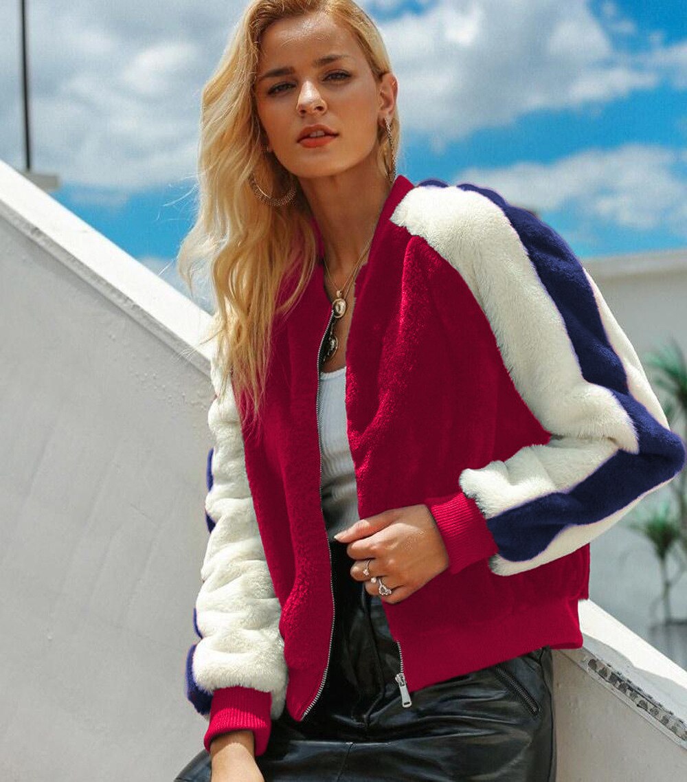 Chaqueta cálida de lana de cordero de imitación forrada para Otoño e Invierno para mujer, abrigo , prendas de vestir, abrigo de piel sintética: red / L
