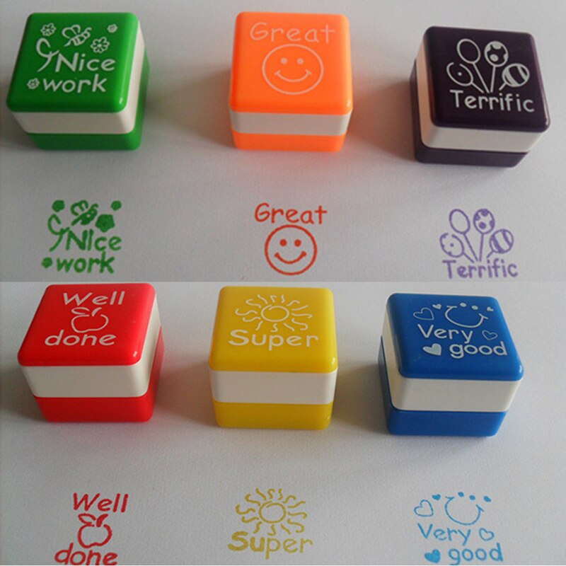 Søde tegneserie børn stempel sæt lærere selv blæk ros belønning stempler motivation klistermærke skole scrapbog stempel gør det selv