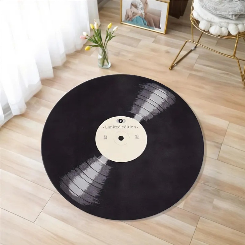 Impresso vinil registro de música tapete máquina lavável presente para amantes da música retro disco de vinil tapete redondo antiderrapante