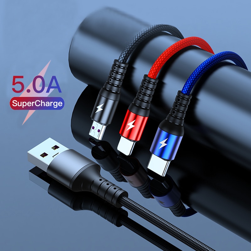 5A 3 in 1 Super Fast Charge Cable For iPhone 11 Pro MAX SAMSUNG HUAWEI XIAOMI OPPO Vivo 8Pin/Micro USB/Type-C Fast Charging Wire