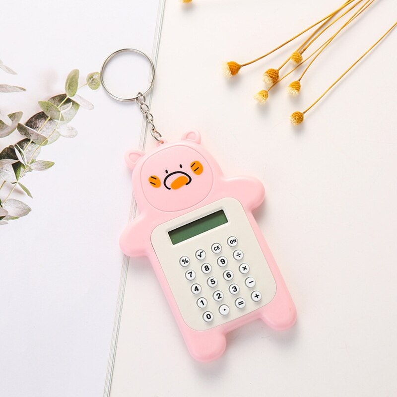 Portable Cute Cartoon Calculator Mini Bear Calculator 8 Digits Display with Keychain Button Battery Pocket Size Calculator