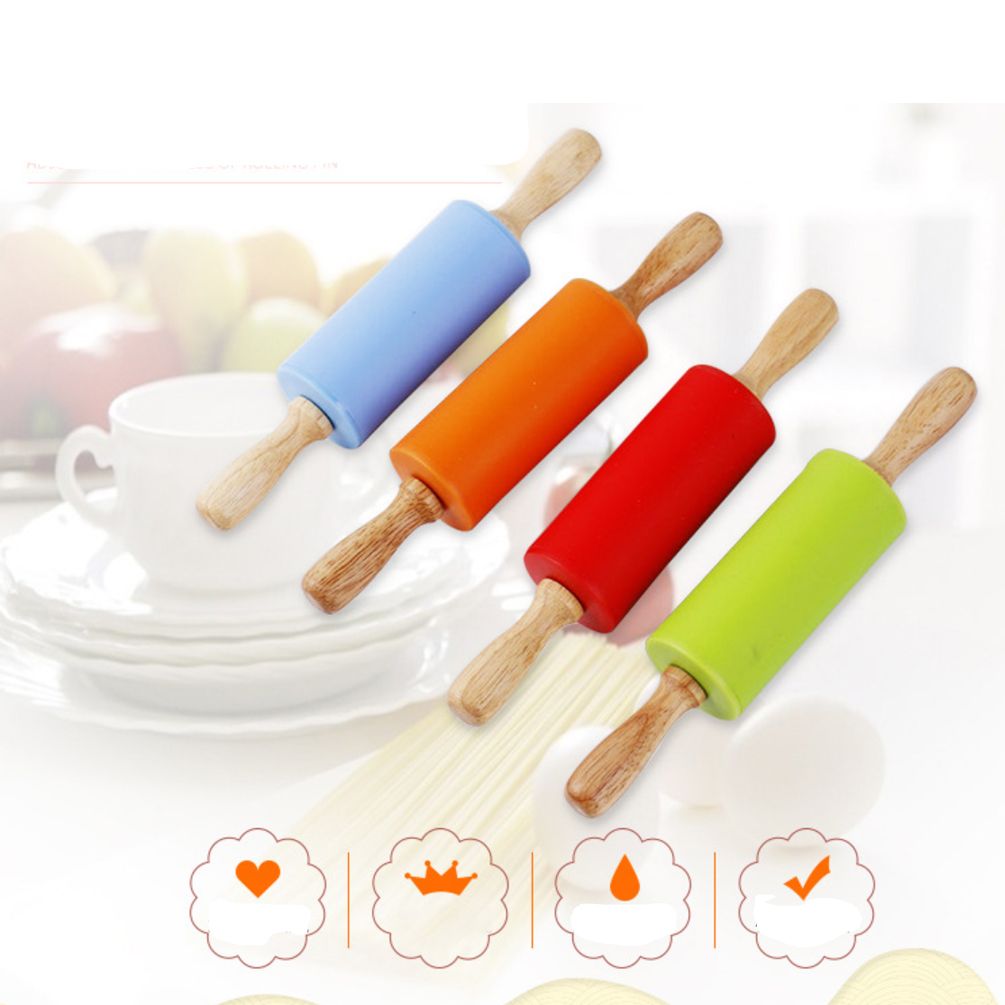 1PC Silicone Rolling Pin Dough Roller Handle DIY Kitchen Baking Children Pastry Stick Cake Decor Cooking Tool