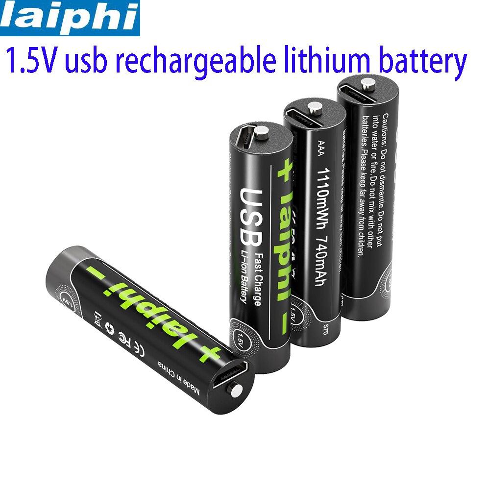 Laiphi-Batería de polímero de litio recargable por USB, Pila de li-ion de alta capacidad, AAA, 1,5 V, 1100mwh