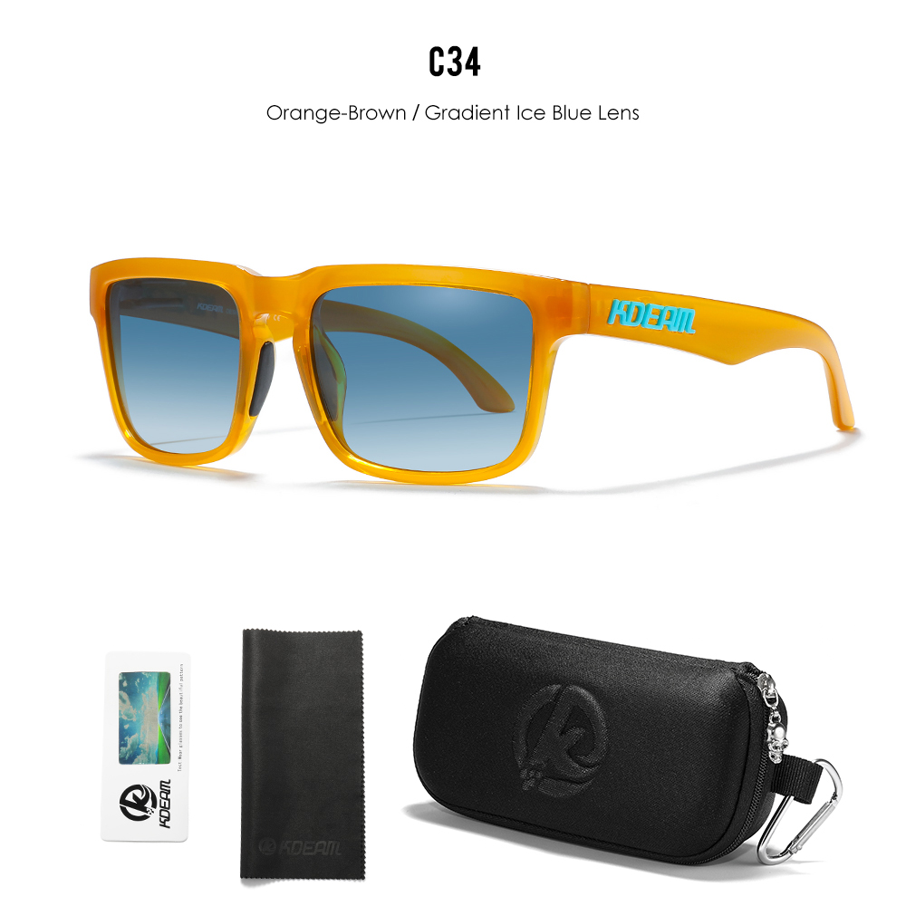 KDEAM Men's Polarized Sunglasses Square Casual Outdoors Sun Glasses Women Unisex Sunglass For Couple With Zipper Case: Ice Blue