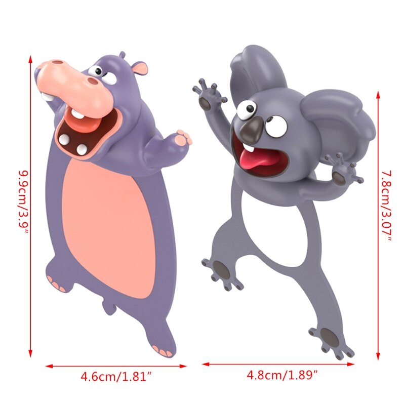 3D Stereo Cartoon Animal Bookmarks Cute Koala Hippo PVC Book Markers