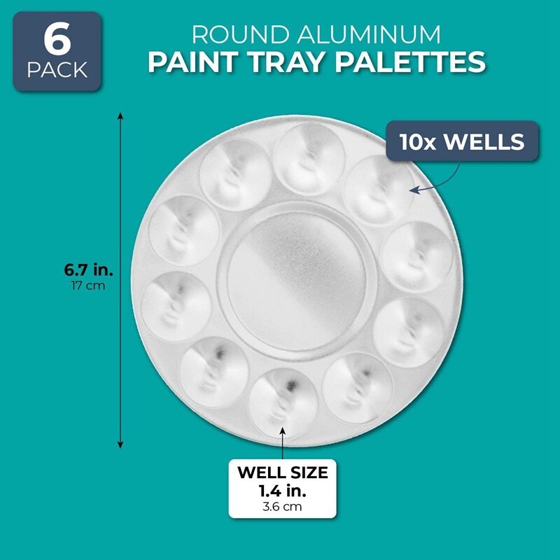 Paleta de 6 uds para pintar paletas paleta de pintura de arte paleta metálica redonda con 10 pozos para pintar acuarela
