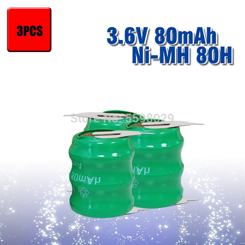 80mah 3.6v Original Brand Ni-MH Rechargeable Button Cell Battery Ni MH Batteries With Pins: 3pcs