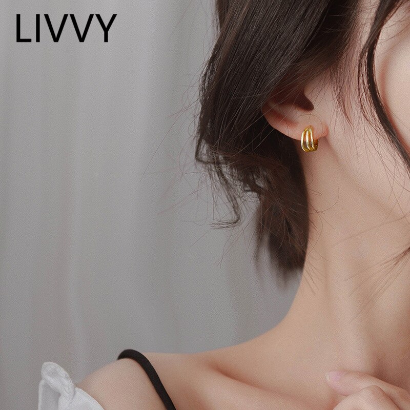 Brinco de argola da linha torção irregular, cores prateadas da personalidade de três camadas, temperamento feminino, jóias artesanais da moda