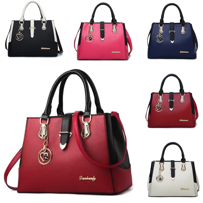 Bolsos de mano para mujer, bolsos de mano de retales de , bolso de cuero de PU para trabajo de oficina, bolsos casuales de Color sólido para mujer, bolso de mensajero Simple para mujer