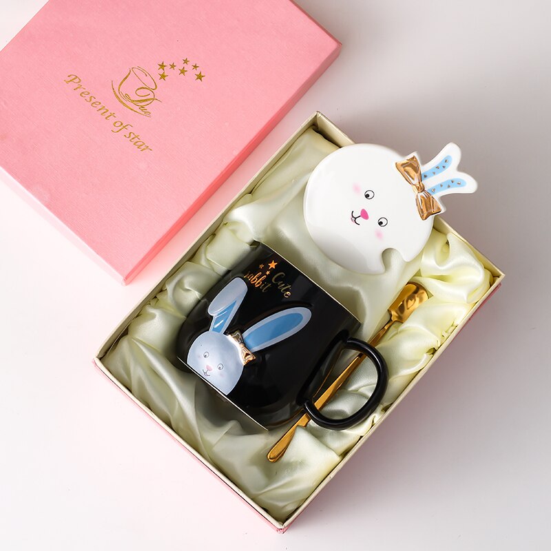 cute rabbit ceramic mug office girl coffee milk cup: C