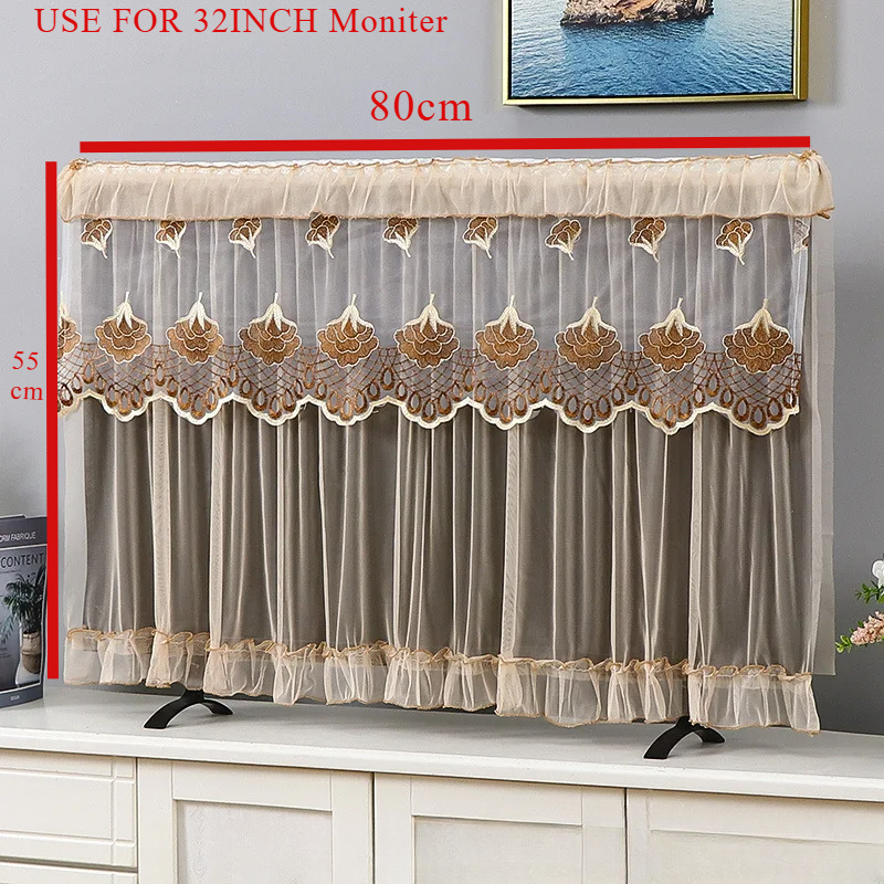 32/37/42INCH Lace Fabric Door Curtain TV Circle Can Be Flipped Dust Cover Monitor Screen Home Decorations Dust Cover: army green