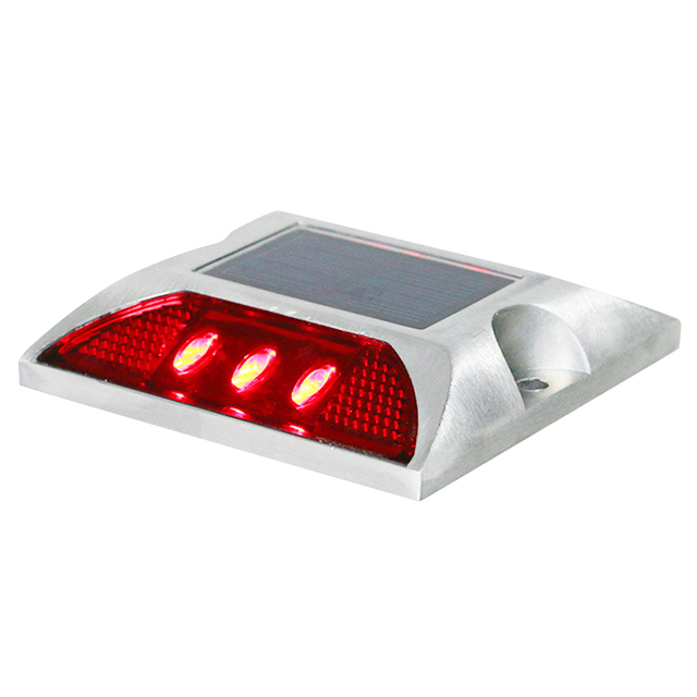 Popular cuadrado de alto brillo Ip68 intermitente o marcador de tráfico siempre encendido luz reflectante de aluminio Led ojo de gato Solar camino Stud: Rojo