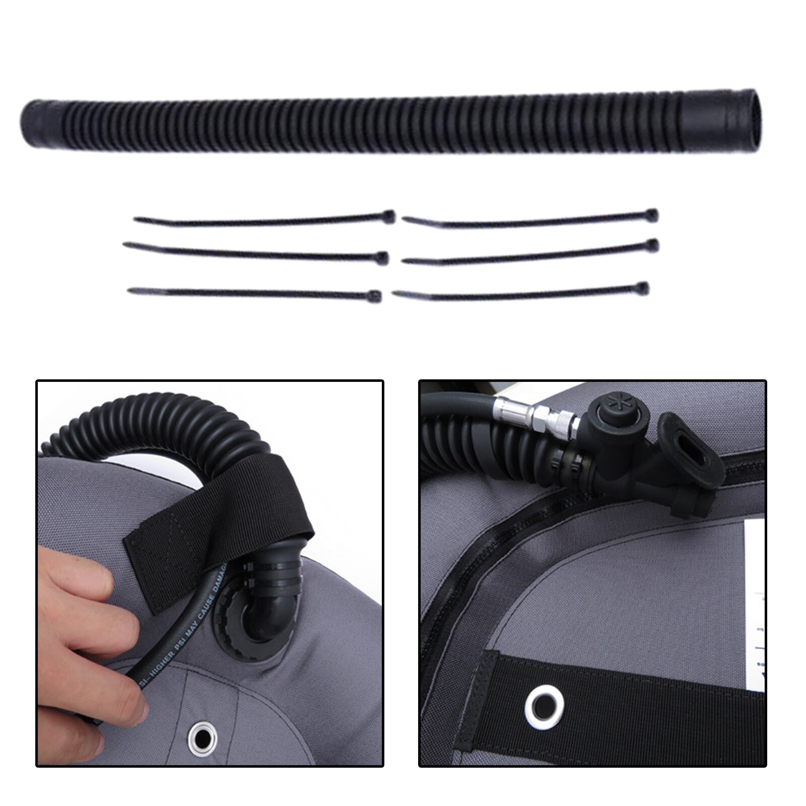 BCD Inflator Hose Durable Corrugated BC Airway Hoses 12/14''/16' Diver Pipe: 14inch Round