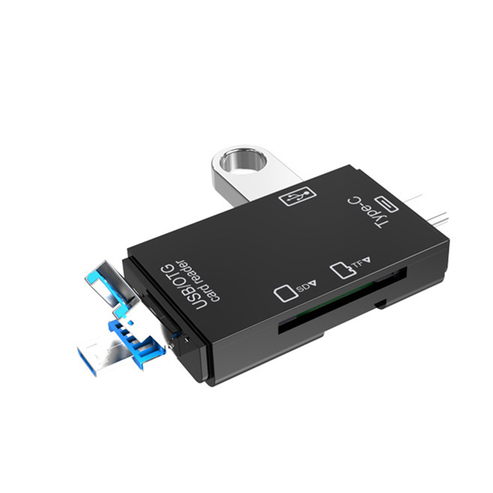 6- i -1 kortlæser micro usb 2.0 type c til sd micro sd tf adapter smart memory sd otg kortlæser til bærbar usb c dock: Sort