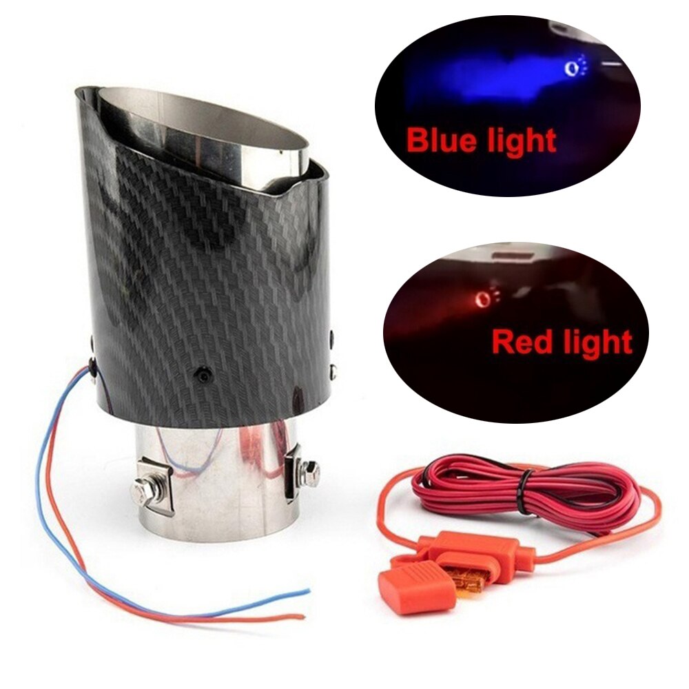 Universal 63-65Mm Carbon Fiber Auto Uitlaat Systemen Uitlaat Tail Pipe Tip Met Rood/Blauw Led Licht decoratie Auto Accessoires