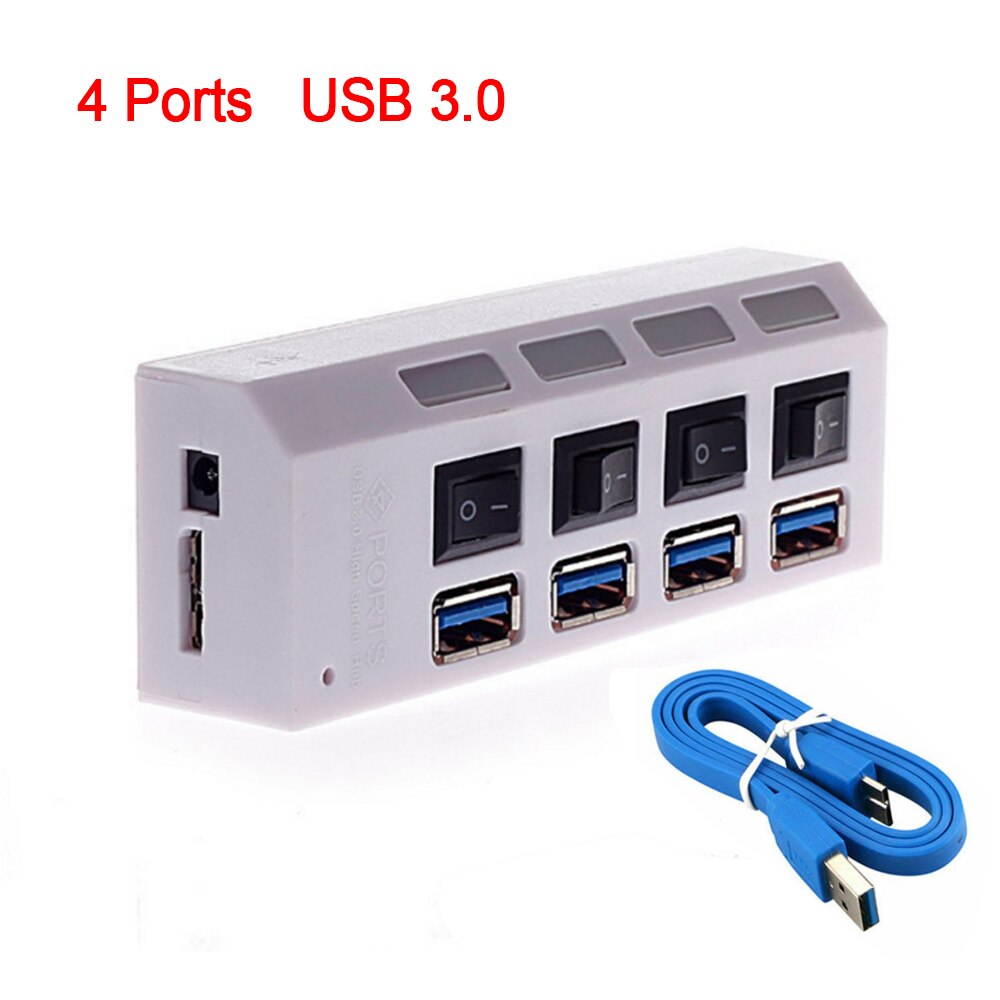 USB Hub 3.0 USB Splitter Multi USB 2.0 Hub 4/7 Port Expander Multi USB 3 Hab Use Power Adapter Computer Accessories Hub For PC: 4 Ports White 3.0