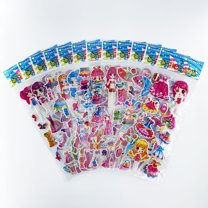 12 blätter/einstellen Scrapbooking Kawaii Schmetterlinge SchöNe Aufkleber Karikatur 3D blasiert geschwollen Aufkleber für freundlicher Notizbuch Tagebuch Dekoration: Kleid hoch Mädchen