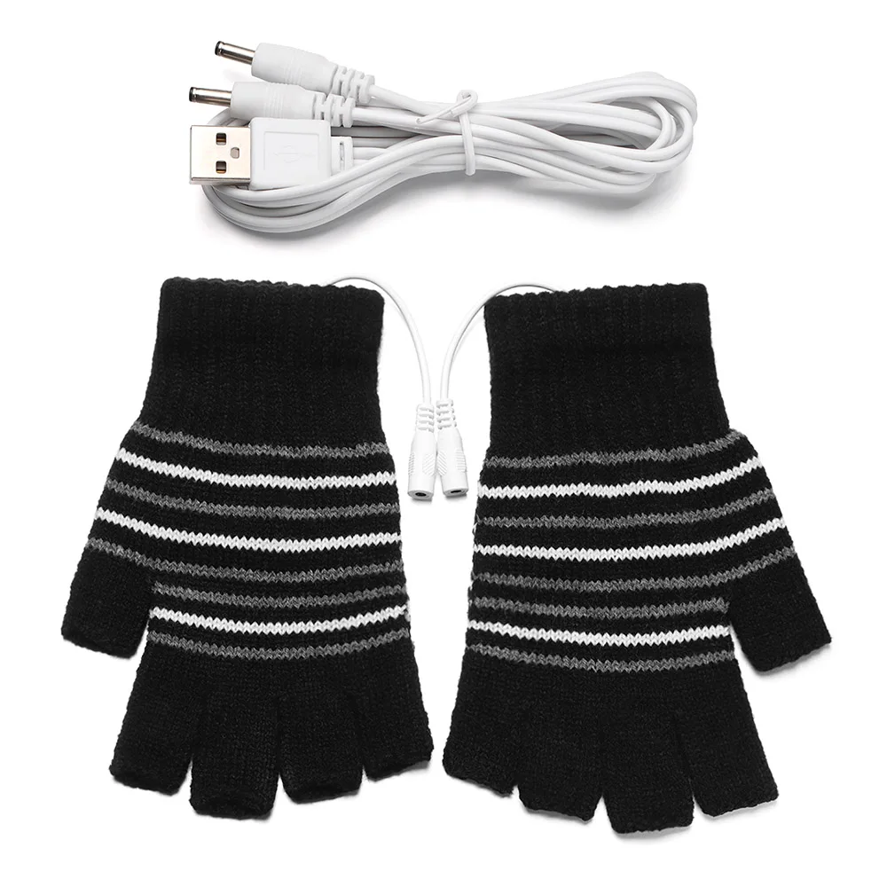 USB Electric Rechargeable Mitten Winter Heated Gloves Full&Half Finger Warmer: Army Green