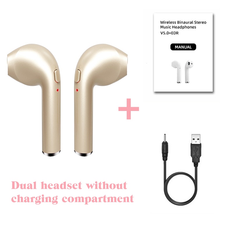 I7s Tws Draadloze Hoofdtelefoon Bluetooth Oortelefoon Met Microfoon Opladen Doos Oortelefoon Sport Headset Opladen Box Voor Iphone: Gold two earbuds