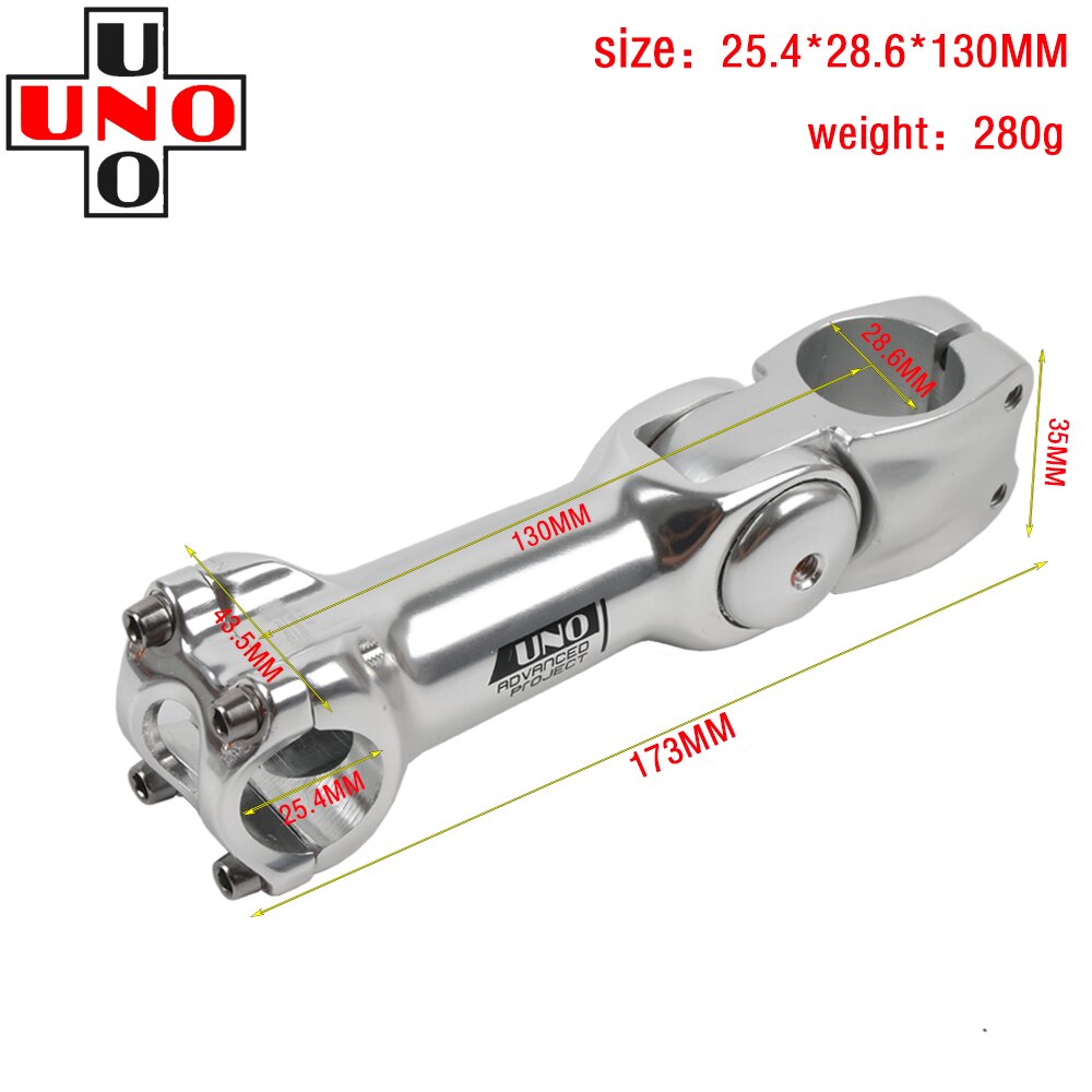 UNO Aluminium Adjustable Bike Stem Riser 25.4/31.8mm Handlebar 90mm 110mm 120MM 130MM Stem for MTB Road City Bike Bicycle part: 25.4x130MM silver
