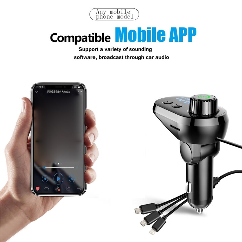 Waterproof Car MP3 Player Handsfree Car Kit Blue Screen Bluetooth FM Transmitter V5.0 TF Card 5V/3.1A Car Modulator