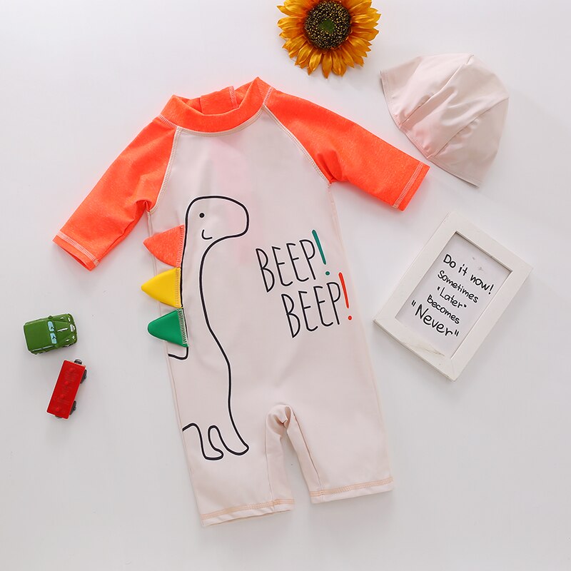 Conjunto de bañador con cremallera para niño, mono con estampado de animales de dibujos animados, traje de dos piezas para vacaciones, Playa