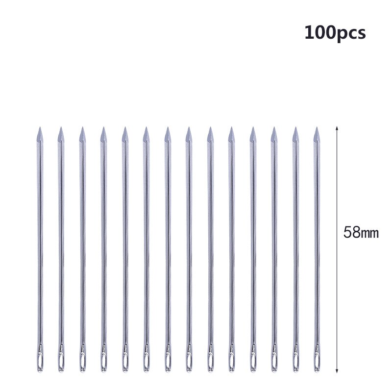 Agujas de coser de cuero hechas a mano, 4 tamaños, 44/52/58/70mm, agujas de acero inoxidable para bolsa de cuero de punto de cruz, 100 Uds.: 58mm