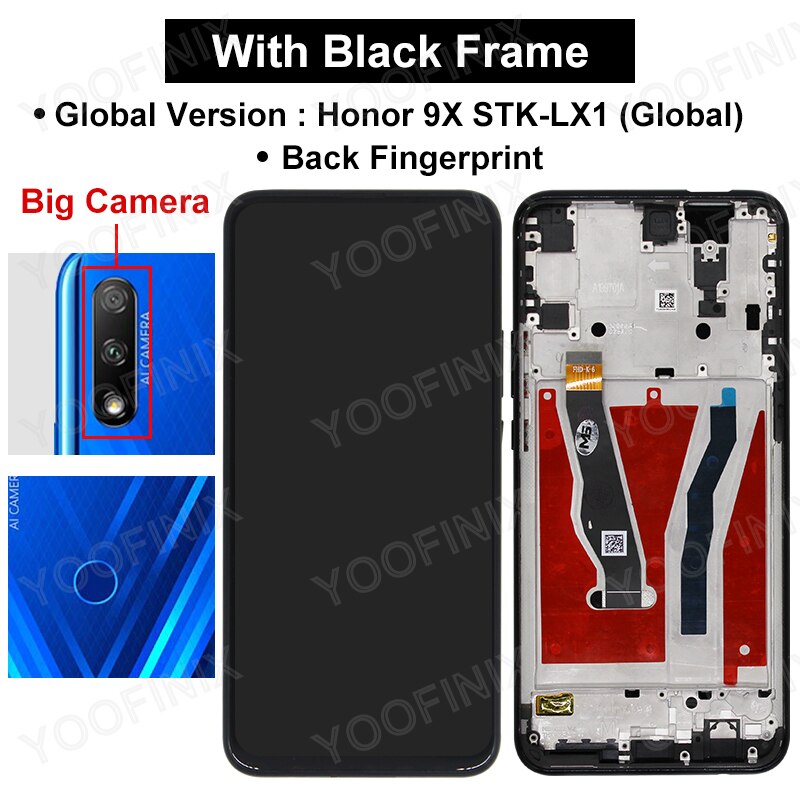 6.59 "pour Huawei Honor 9X LCD STK-LX1 Affichage Écran Tactile Numériseur Pour Huawei HLK-AL10 TL10 Pièces De Rechange: GLO Big Black frame