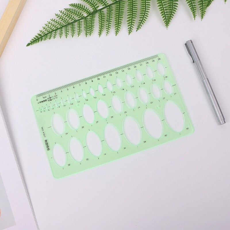 Green Plastic Oval Geometric Template Ruler Stencil Measuring Tools Students