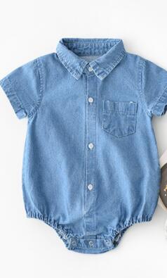 Milancel zomer babykleding effen jongens bodysuits babymeisjes denim bodysuits korte mouwen baby jumpsuits: Jongens / 12m