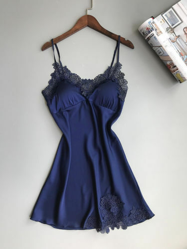 Kvinders satin silke nattøj pyjamas natkjole lingeri natkjole nederdel: Sort / M