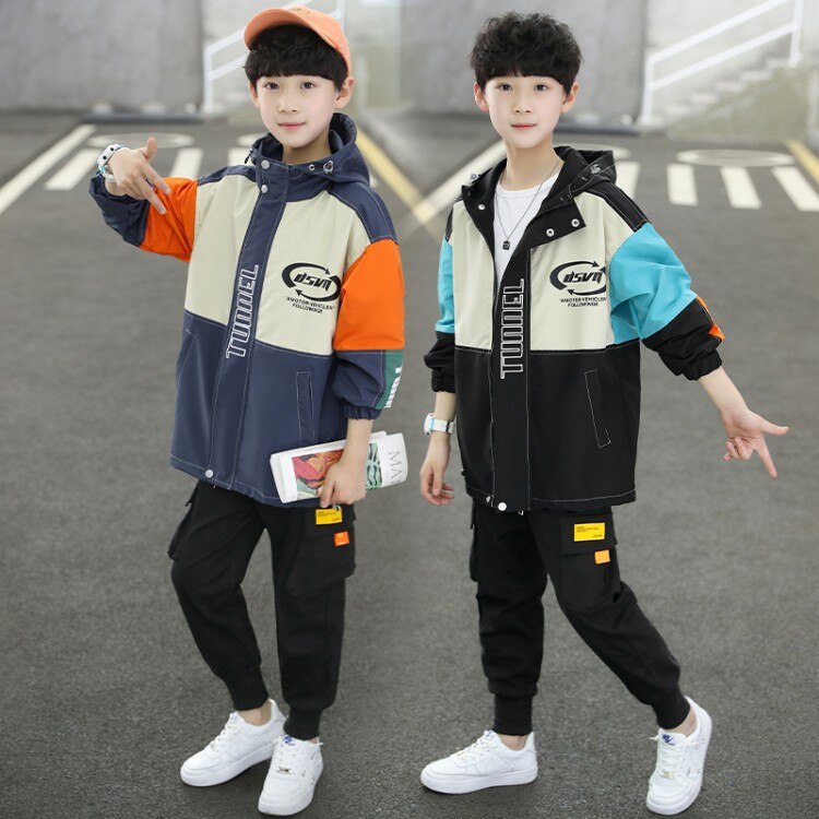 Boys Spring Jacket Children Long Sleeve Hooded Active Windbreaker Teenage Clothes Big Boys Sport Coat Boys Outwear