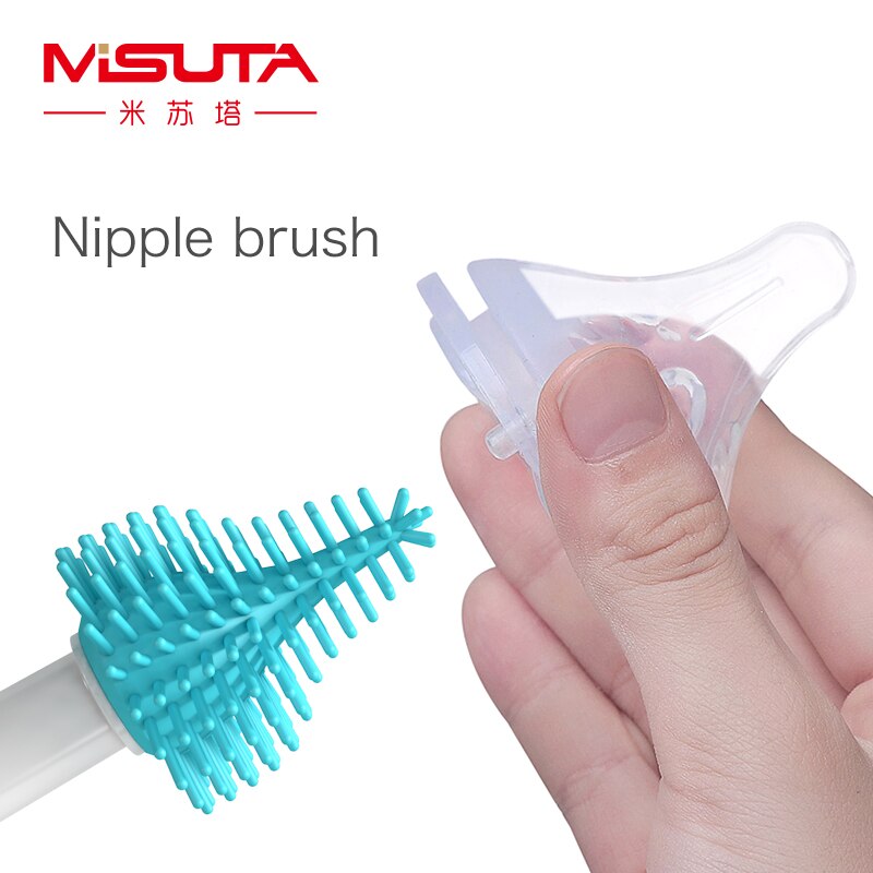 Baby Milk Bottle and Nipple Brush Kit 360 degrees Rotating Brush Baby Care Bottle Brush Silicone Cleaning Brush