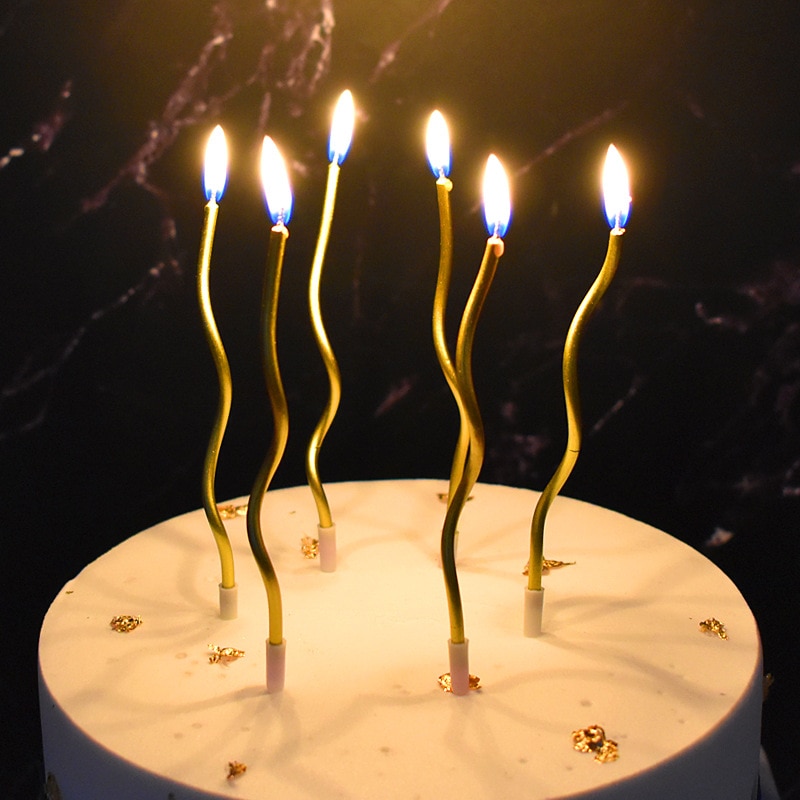 6Pcs Curve Verjaardag Kaars Een Jaar Oude Party Cake Decoratie Draad Potlood Kaars Gouden Verjaardag Kaars Paraffine
