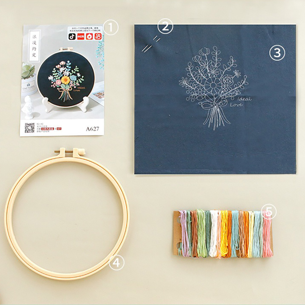 Kit de punto de cruz estampado, bordado de flores, planta, conjunto para principiantes todo incluido para adultos, arte de relajación, artesanía, aro de de cumpleaños