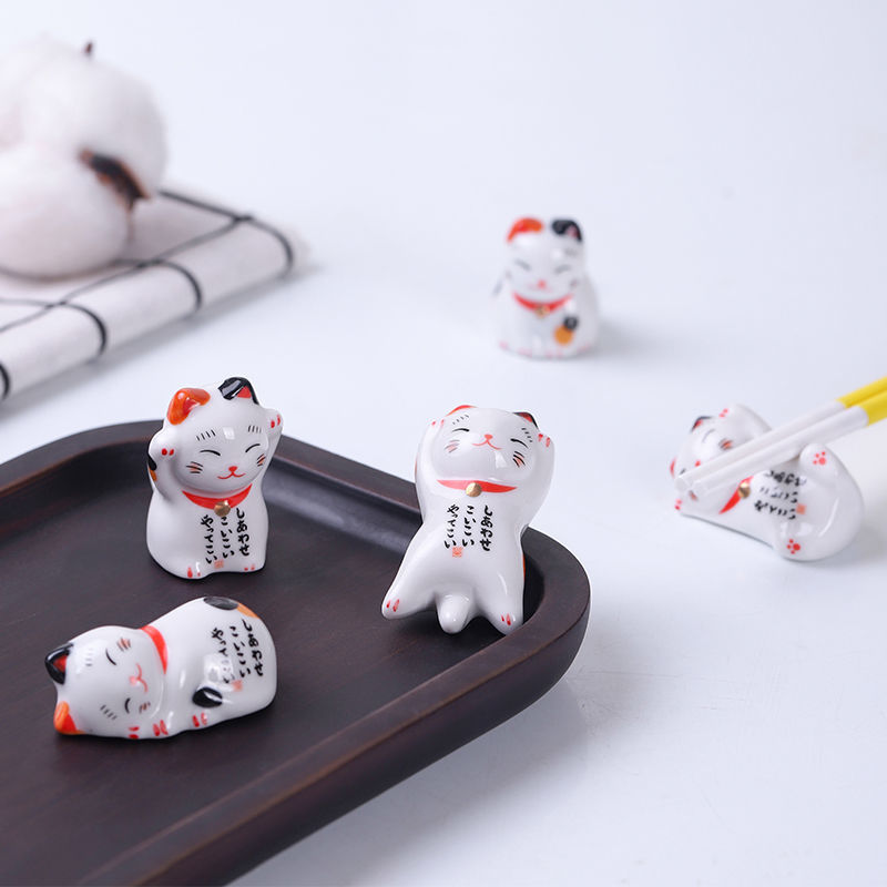 Lucky Cat Japanse Wand Houder Eetstokjes Keramische Sushi Sticks Leuke Servies Voedsel Sushi Accessoires Kawaii Eetstokje Rust