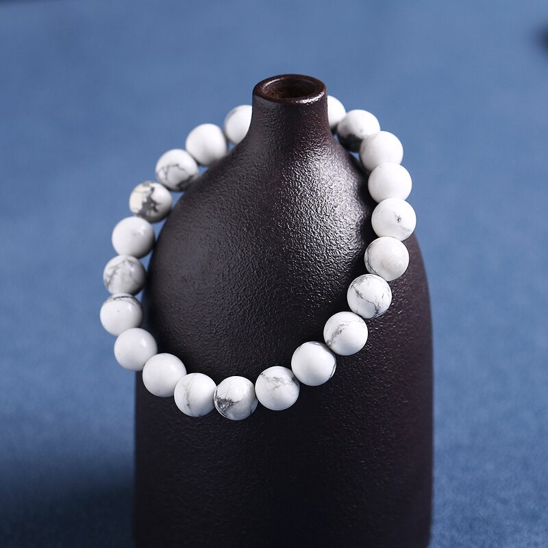 JD Natural Round White Turquoise Howlite Stone Bead Bracelet Christmas Bracelet Power Energy Bracelet